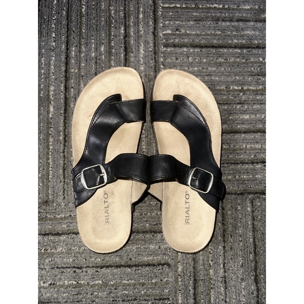 Rialto Comfort Black‎ Farley Women's Flat Sandals Size 7 NWOT